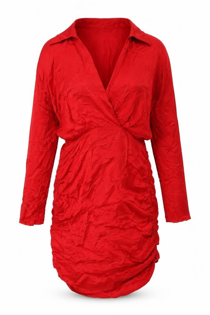 Front view of Zara women’s red viscose ball gown, size S, v-neck
