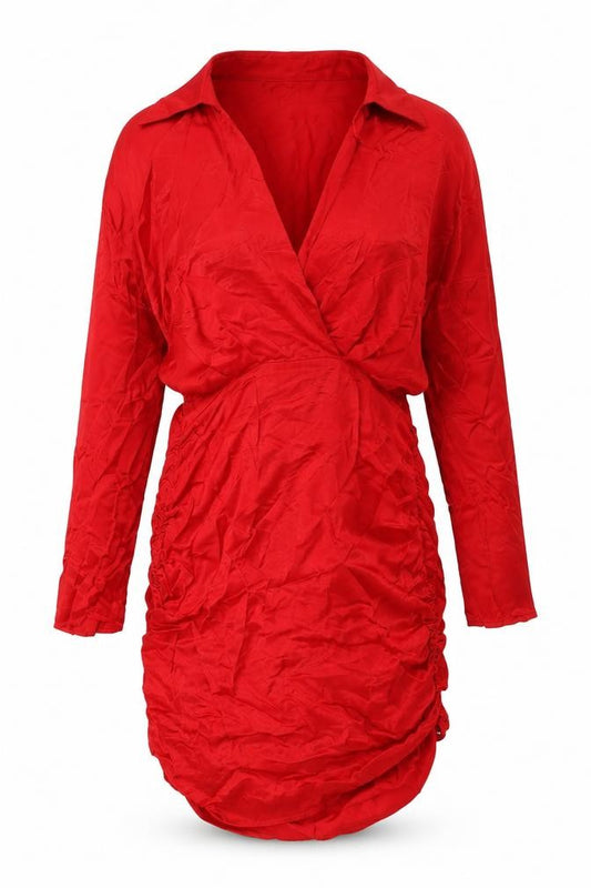 Front view of Zara women’s red viscose ball gown, size S, v-neck