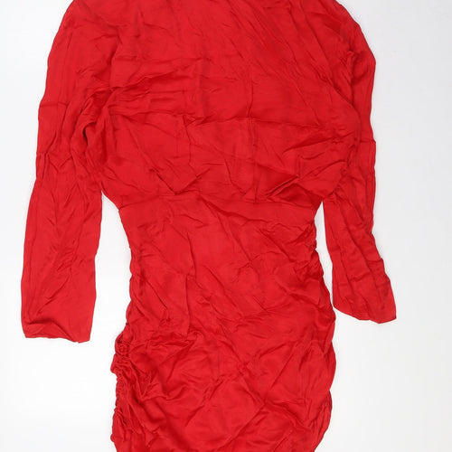 Zara Womens Red Viscose Ball Gown Size S V-Neck