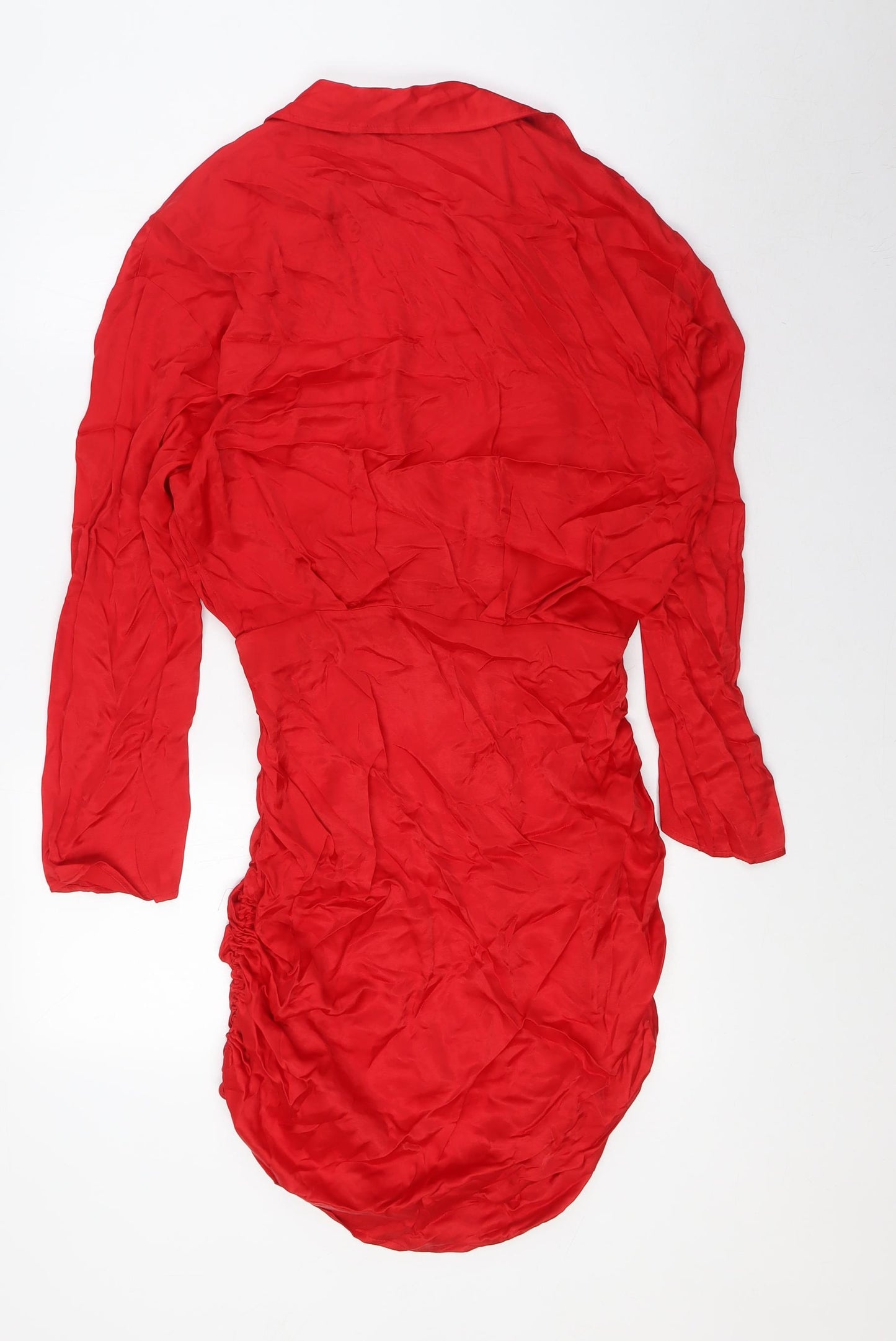 Zara Womens Red Viscose Ball Gown Size S V-Neck