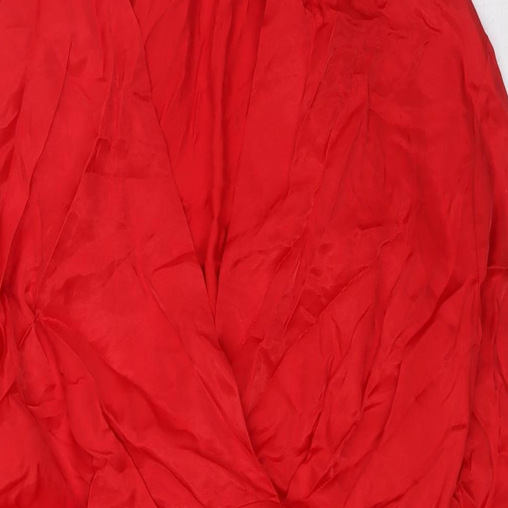 Zara Womens Red Viscose Ball Gown Size S V-Neck