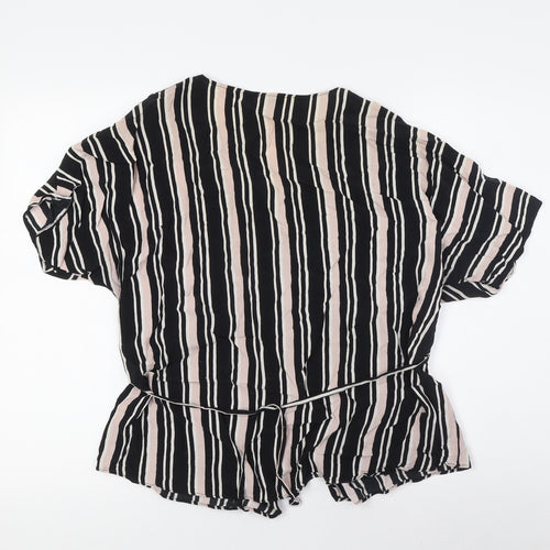 River Island Womens Multicoloured Striped Polyester Basic Blouse Size 14 V-Neck