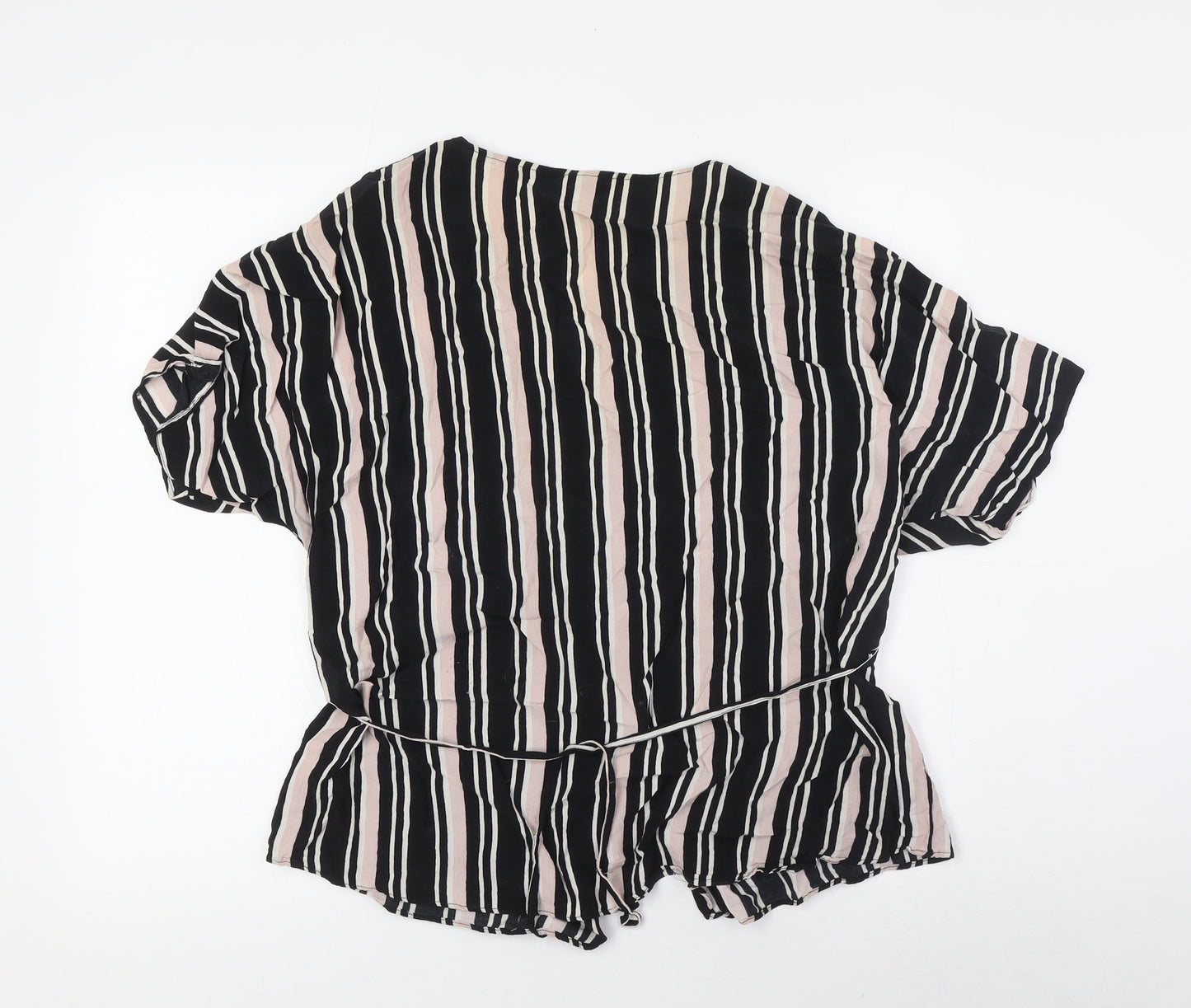 River Island Womens Multicoloured Striped Polyester Basic Blouse Size 14 V-Neck