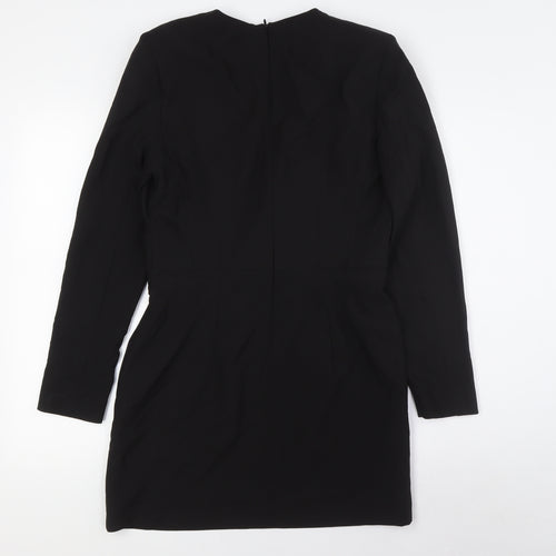 Zara Womens Black Polyester Pencil Dress Size XL V-Neck Zip