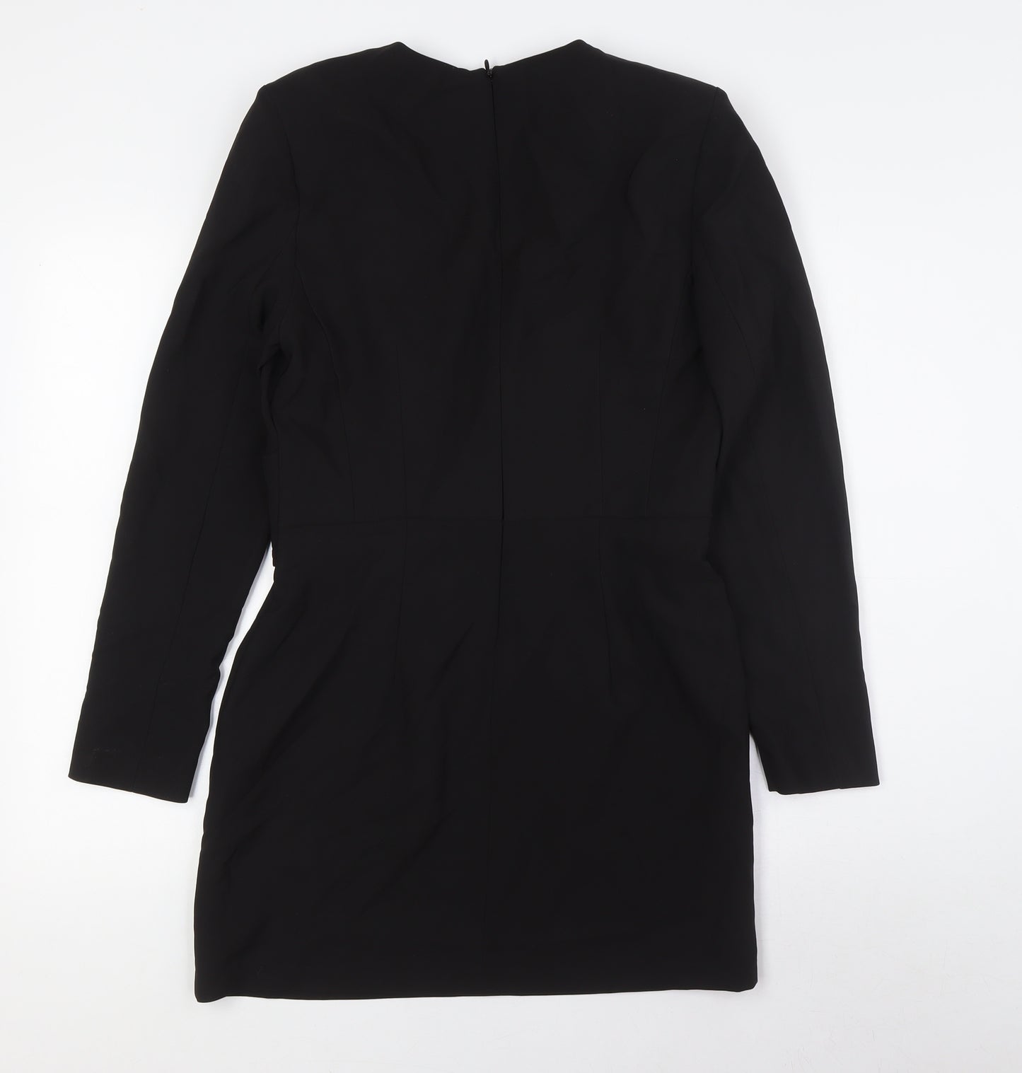Zara Womens Black Polyester Pencil Dress Size XL V-Neck Zip