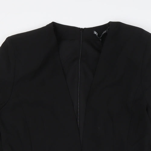 Zara Womens Black Polyester Pencil Dress Size XL V-Neck Zip