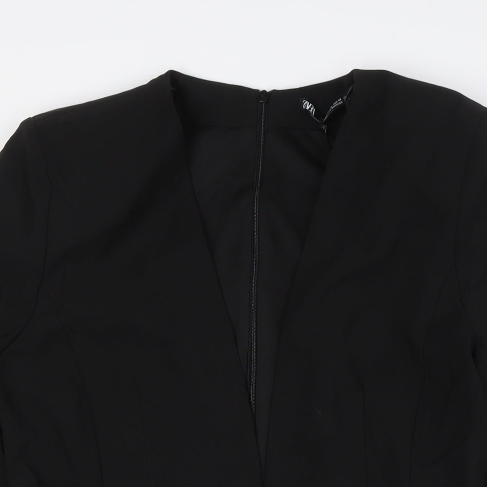 Zara Womens Black Polyester Pencil Dress Size XL V-Neck Zip