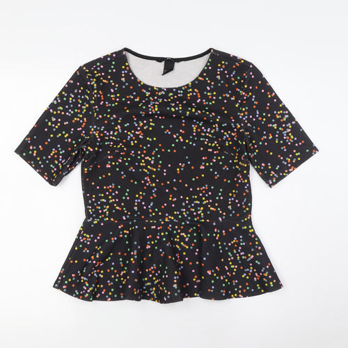 H&M Womens Multicoloured Polka Dot Polyester Basic Blouse Size S Round Neck
