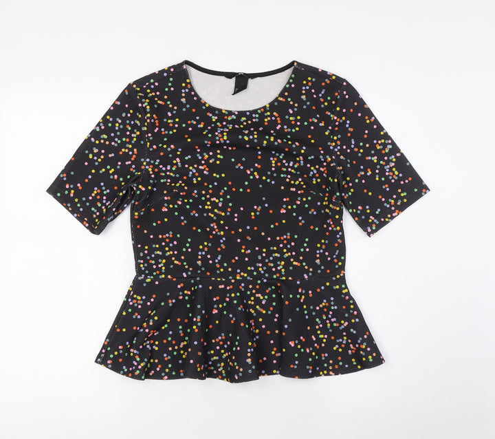 H&M Womens Multicoloured Polka Dot Polyester Basic Blouse Size S Round Neck