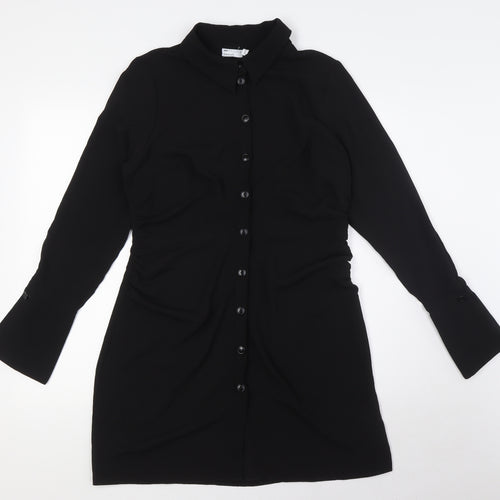 ASOS Womens Black Polyester A-Line Size 12 Collared Button