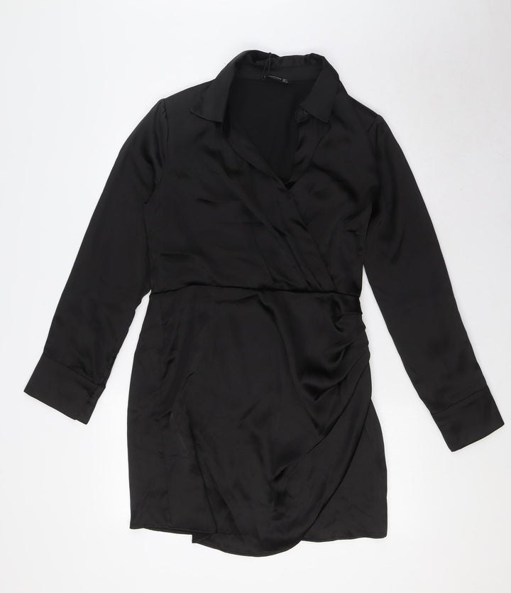 Stradivarius Womens Black Polyester A-Line Size L V-Neck Zip