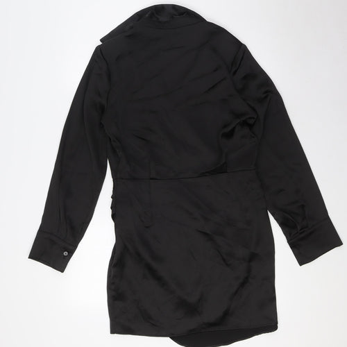 Stradivarius Womens Black Polyester A-Line Size L V-Neck Zip