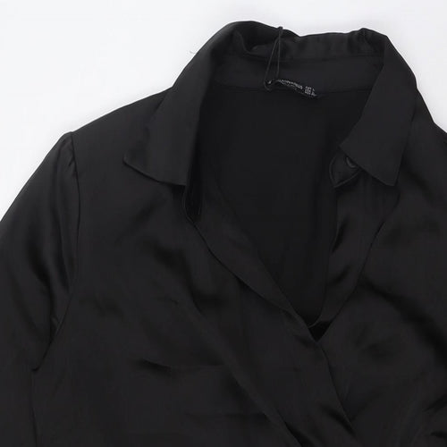Stradivarius Womens Black Polyester A-Line Size L V-Neck Zip
