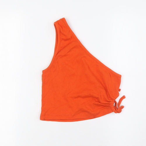 ASOS Womens Orange Cotton Cropped Blouse Size 12 One Shoulder - Ribbed