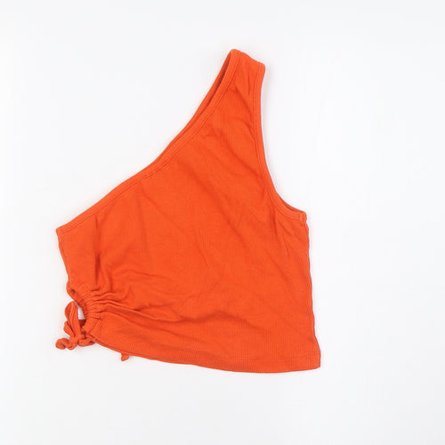 ASOS Womens Orange Cotton Cropped Blouse Size 12 One Shoulder - Ribbed