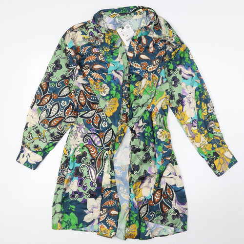 Zara Womens Multicoloured Polyester A-Line Size S Collared - Tie Front
