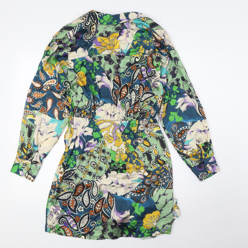 Zara Womens Multicoloured Polyester A-Line Size S Collared - Tie Front