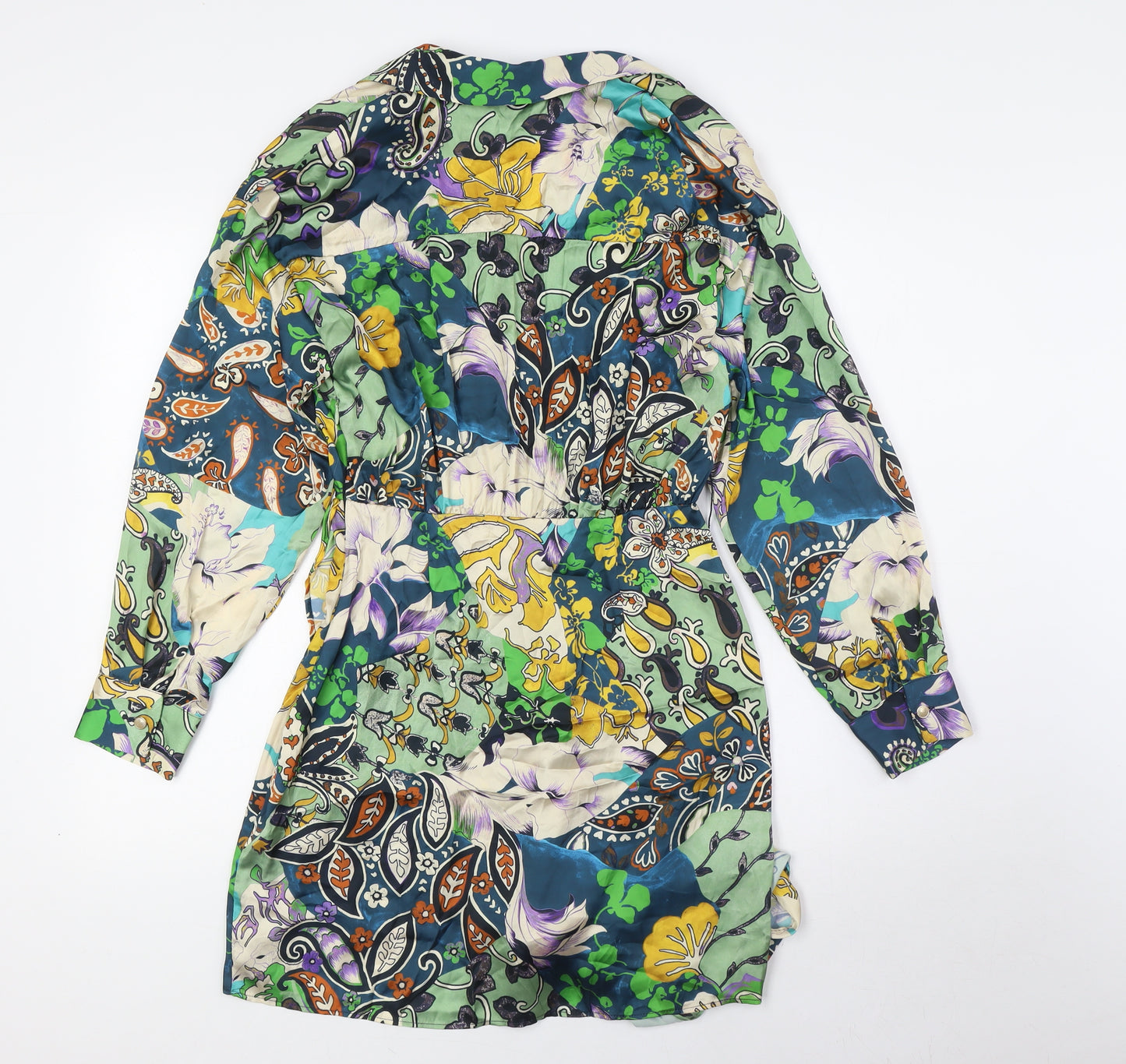 Zara Womens Multicoloured Polyester A-Line Size S Collared - Tie Front