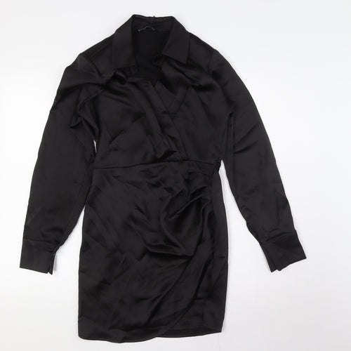 Stradivarius Womens Black Polyester A-Line Size XS Collared Zip