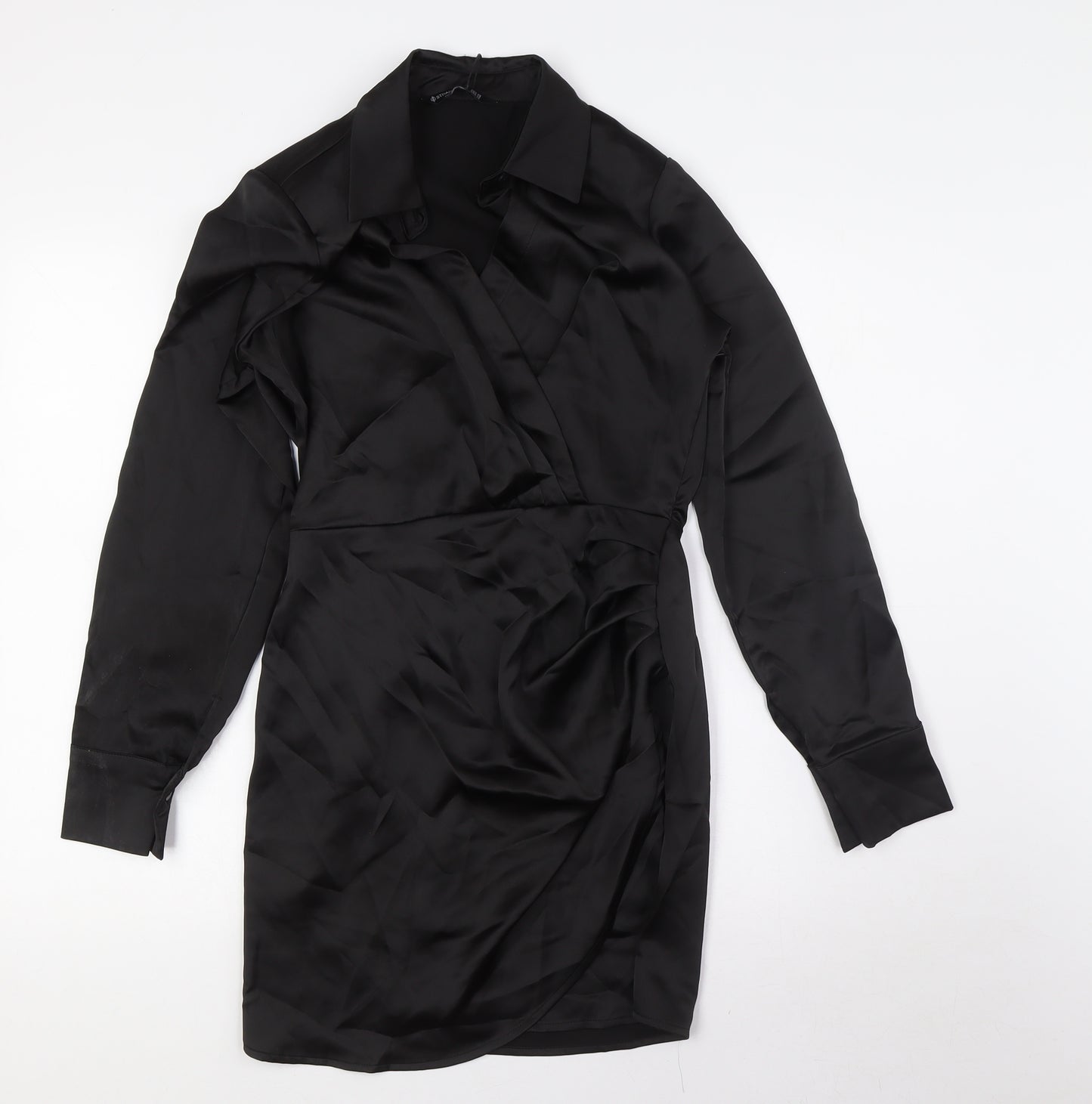 Stradivarius Womens Black Polyester A-Line Size XS Collared Zip