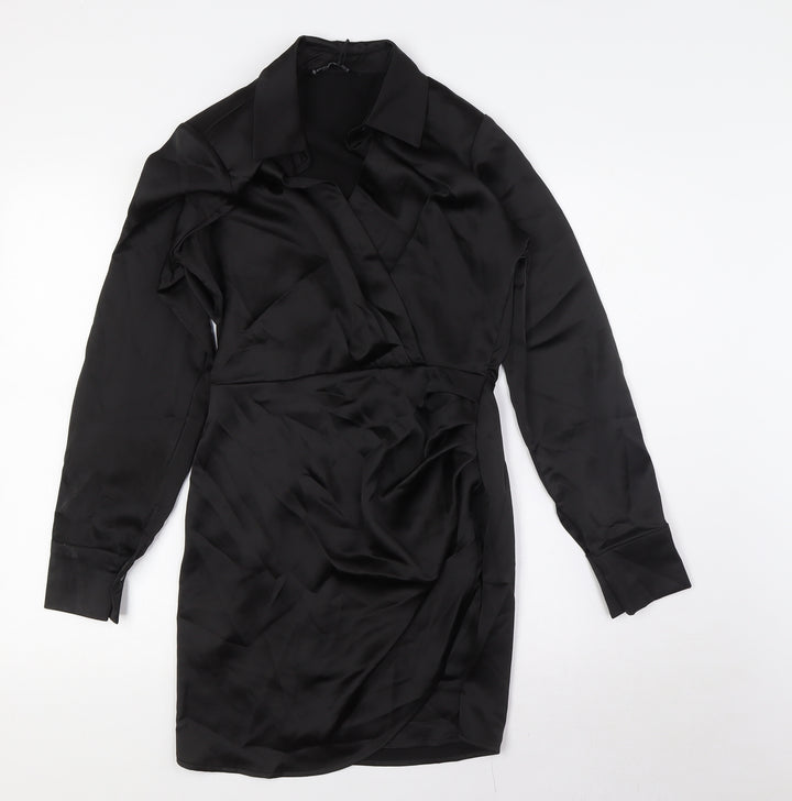 Stradivarius Womens Black Polyester A-Line Size XS Collared Zip