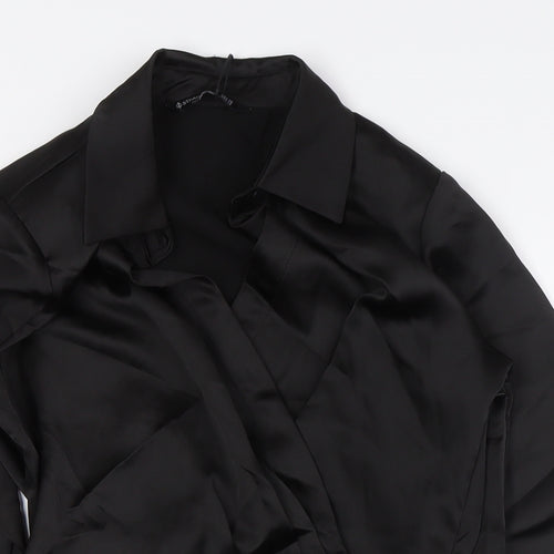 Stradivarius Womens Black Polyester A-Line Size XS Collared Zip