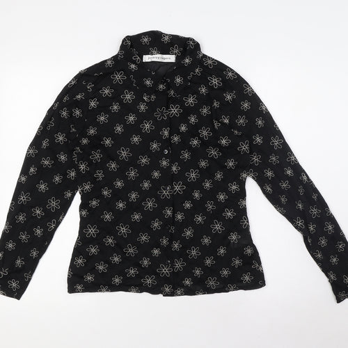 Jeffrey Rogers Womens Black Floral Viscose Basic Blouse Size 12 Collared