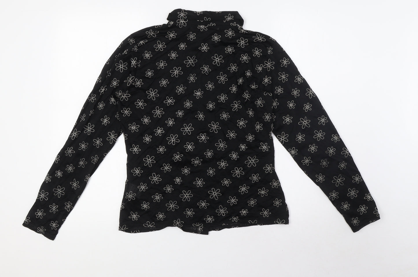 Jeffrey Rogers Womens Black Floral Viscose Basic Blouse Size 12 Collared