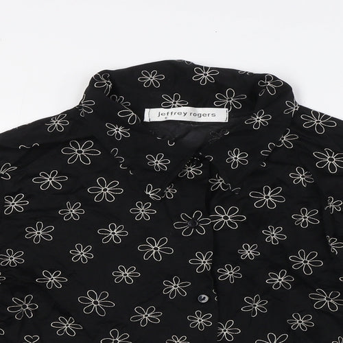 Jeffrey Rogers Womens Black Floral Viscose Basic Blouse Size 12 Collared