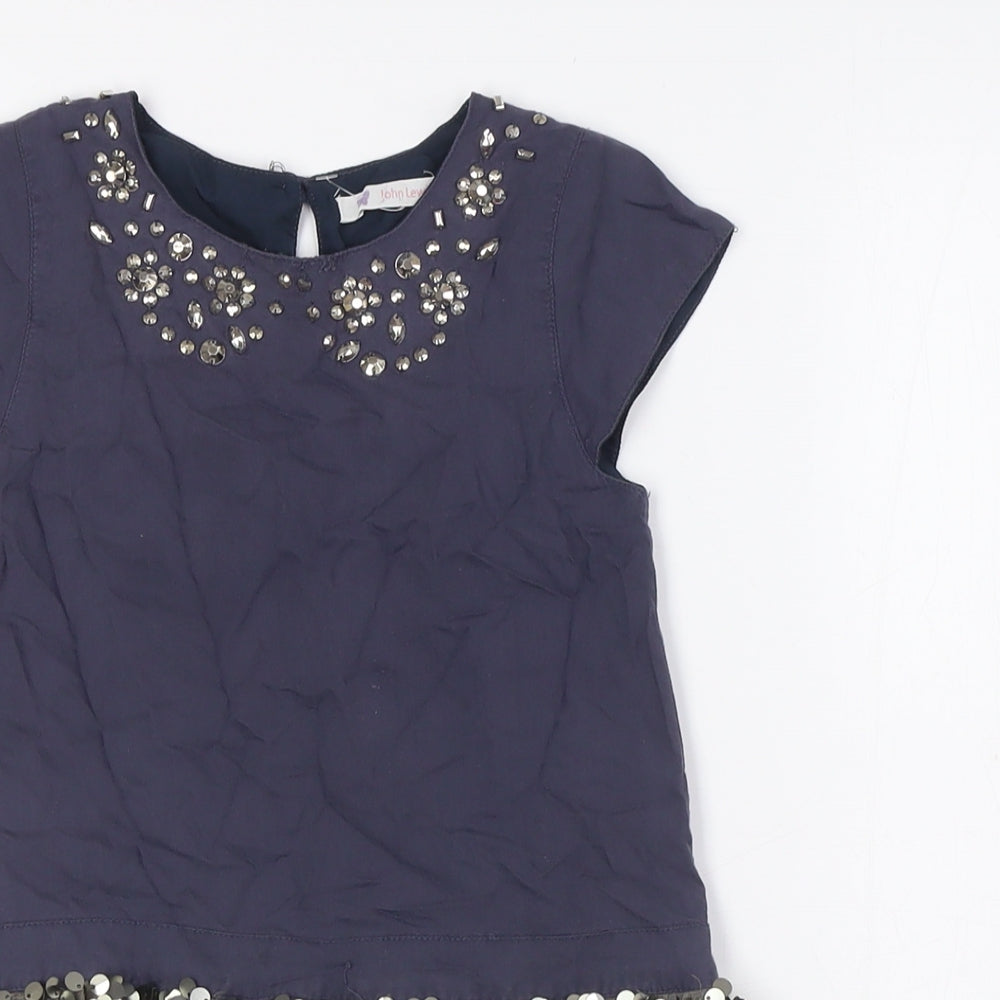 John Lewis Girls Blue Viscose A-Line Size 5 Years Round Neck - Sequins