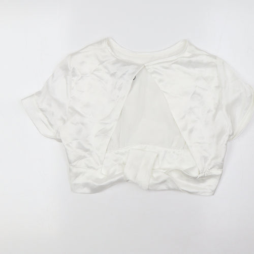 Zara Womens White Polyester Cropped Blouse Size S Round Neck