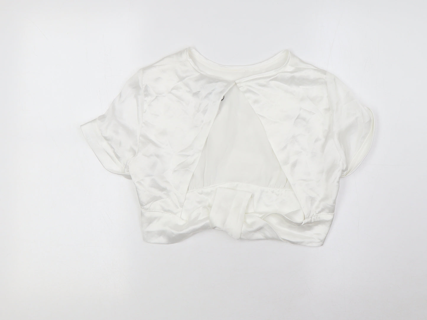 Zara Womens White Polyester Cropped Blouse Size S Round Neck
