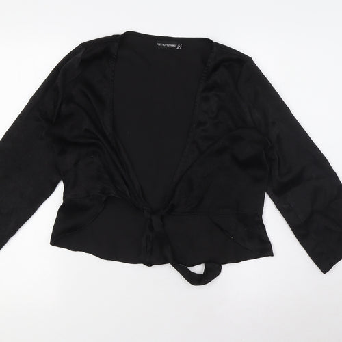 PRETTYLITTLETHING Womens Black Polyester Basic Blouse Size 10 V-Neck