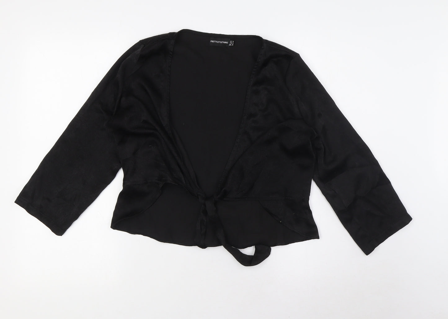 PRETTYLITTLETHING Womens Black Polyester Basic Blouse Size 10 V-Neck