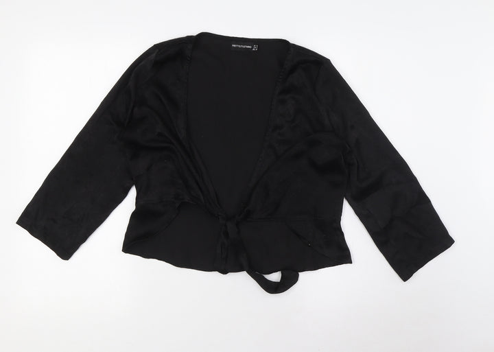 PRETTYLITTLETHING Womens Black Polyester Basic Blouse Size 10 V-Neck