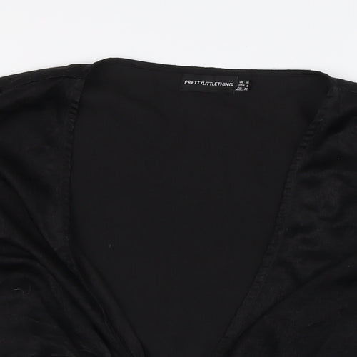 PRETTYLITTLETHING Womens Black Polyester Basic Blouse Size 10 V-Neck