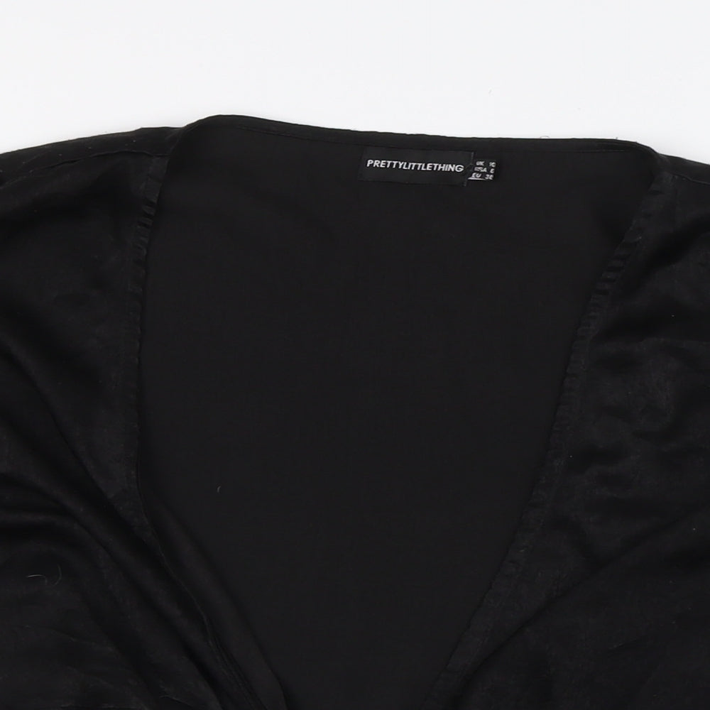 PRETTYLITTLETHING Womens Black Polyester Basic Blouse Size 10 V-Neck