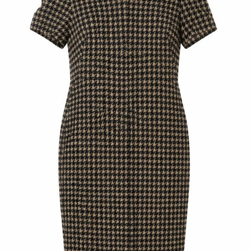 Marks and Spencer Womens Beige Houndstooth Polyester Pencil Dress Size 10 V-Neck Zip