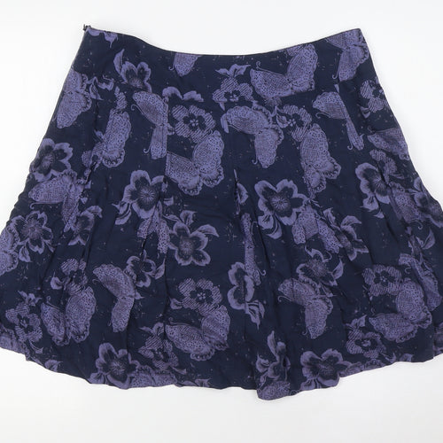 Fat Face Womens Blue Viscose A-Line Skirt Size 12 Zip