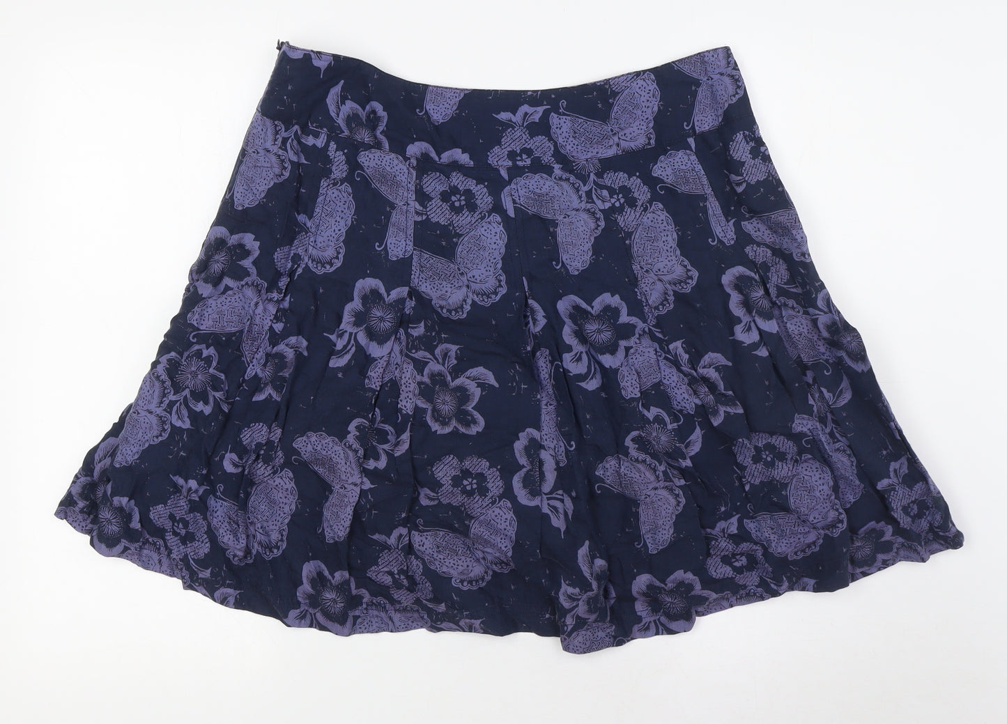 Fat Face Womens Blue Viscose A-Line Skirt Size 12 Zip