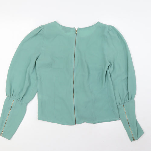 Topshop Womens Green Polyester Basic Blouse Size 8 Round Neck - Zip Sleeves
