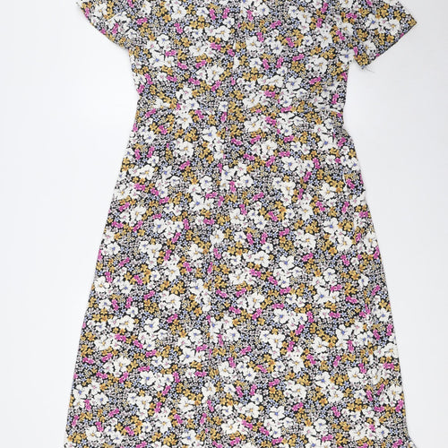 Style Cheat Womens Multicoloured Floral Polyester A-Line Size 12 V-Neck Zip
