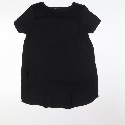 Marks and Spencer Womens Black Polyester Basic Blouse Size 8 Round Neck - Crochet Neck Line