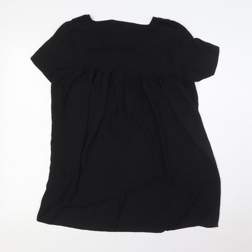 Marks and Spencer Womens Black Polyester Basic Blouse Size 8 Round Neck - Crochet Neck Line