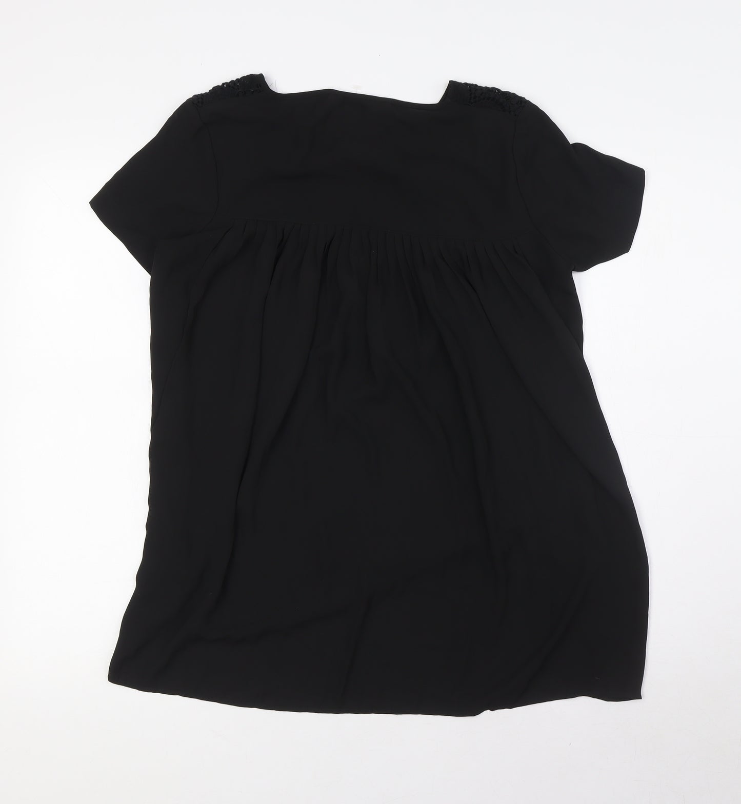 Marks and Spencer Womens Black Polyester Basic Blouse Size 8 Round Neck - Crochet Neck Line