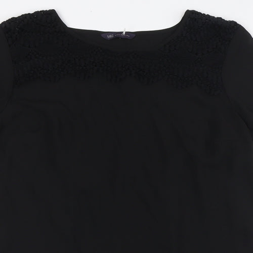 Marks and Spencer Womens Black Polyester Basic Blouse Size 8 Round Neck - Crochet Neck Line