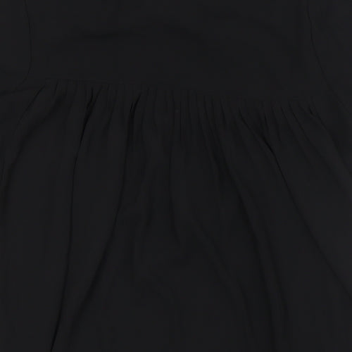 Marks and Spencer Womens Black Polyester Basic Blouse Size 8 Round Neck - Crochet Neck Line