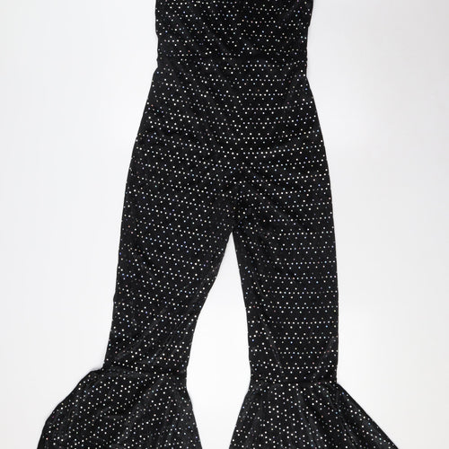 Amscan Womens Black Polka Dot Polyester Jumpsuit One-Piece Size S L30 in Zip - Flared Legs