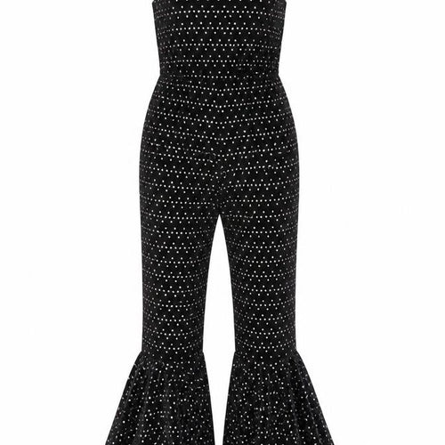 Amscan Womens Black Polka Dot Polyester Jumpsuit One-Piece Size S L30 in Zip - Flared Legs