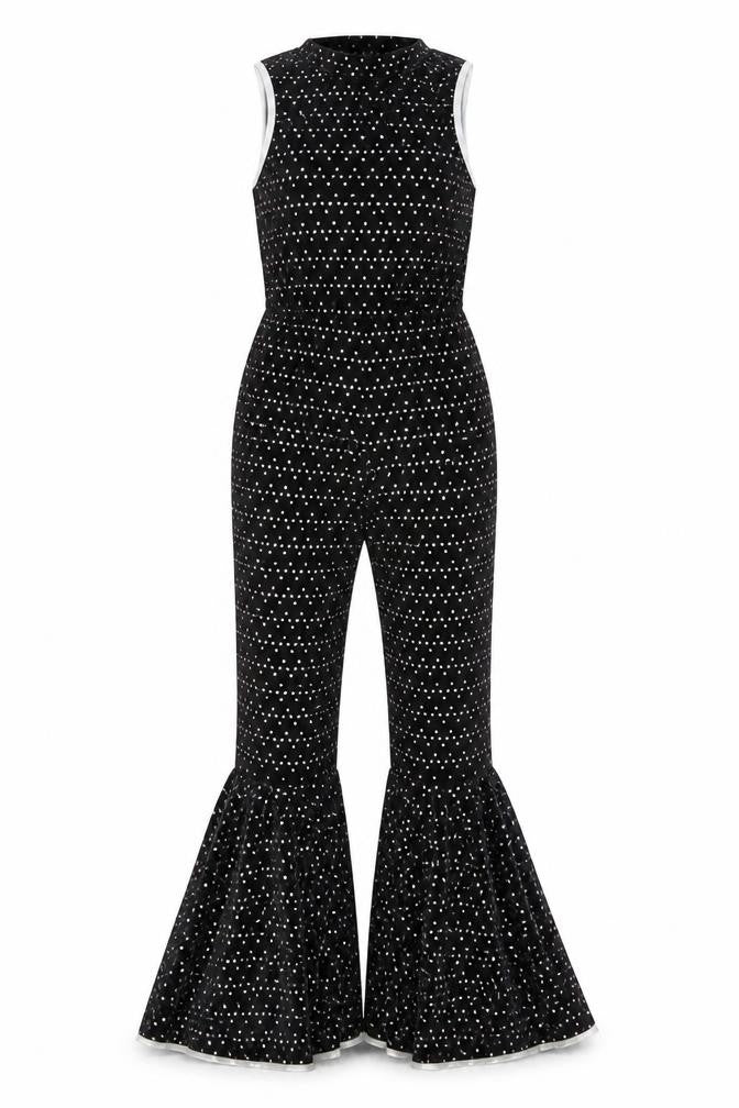 Amscan Womens Black Polka Dot Polyester Jumpsuit One-Piece Size S L30 in Zip - Flared Legs